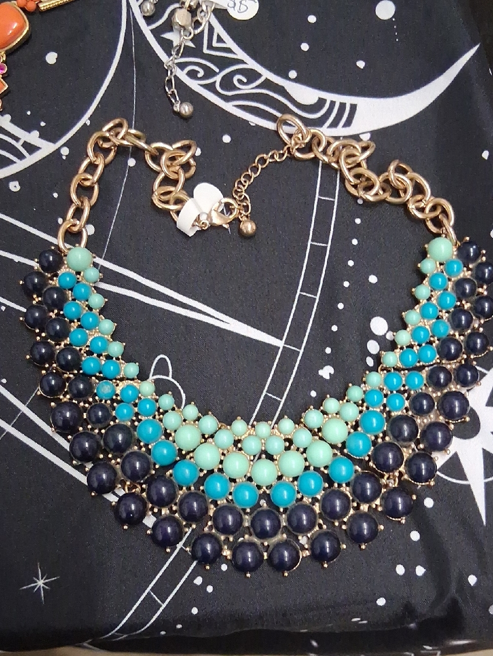 Statement Bib Necklace in Aqua, Turquoise & Navy - Women Jewelry